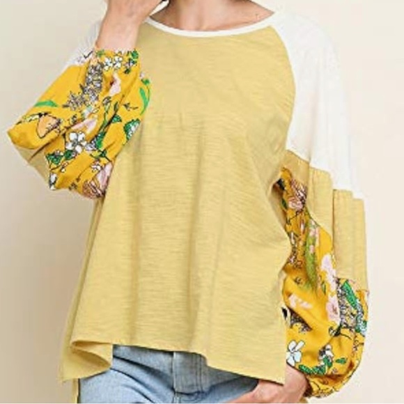 NWT UMGEE ballon floral sleeve colorblock top size S/M - Picture 2 of 11